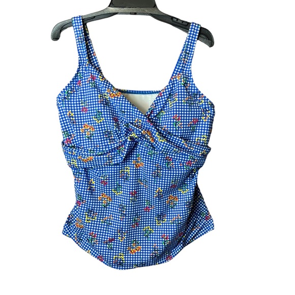 Lands' End Other - Lands End Tankini Swim Top Blue Gingham Floral 18 D